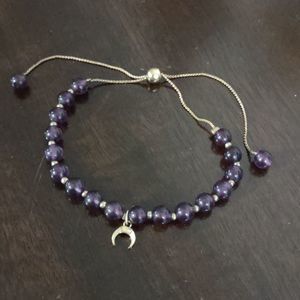 Women's Gold and Purple Colors, Beaded Adjustable Slider Bracelet